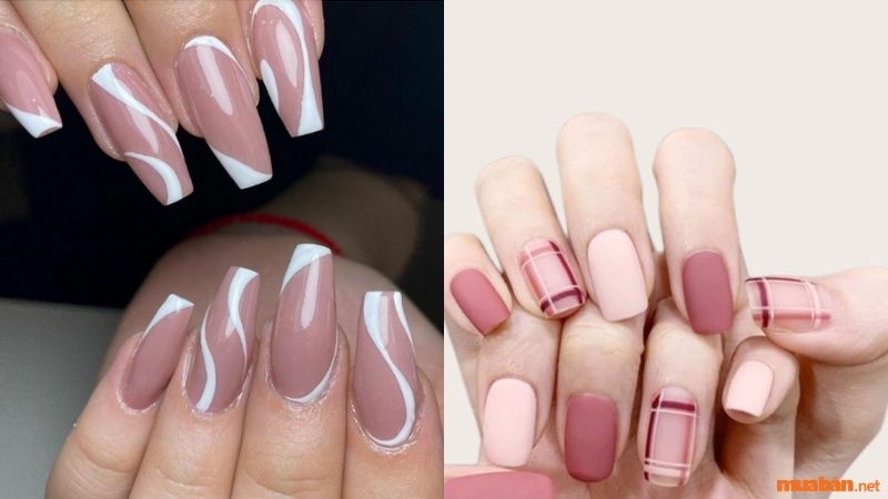 Mẫu nail màu hồng thạch sọc dễ thương