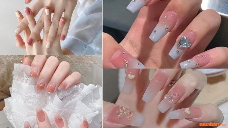 Mẫu nail màu hồng thạch pha trắng