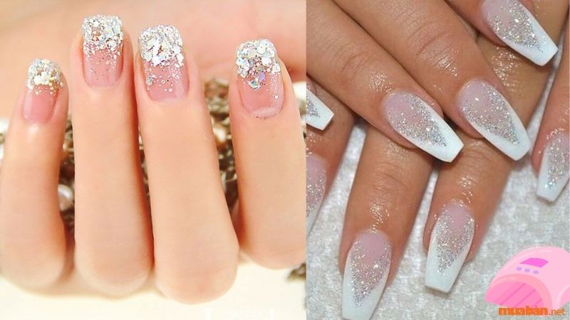 Mẫu nail màu hồng thạch kim tuyến