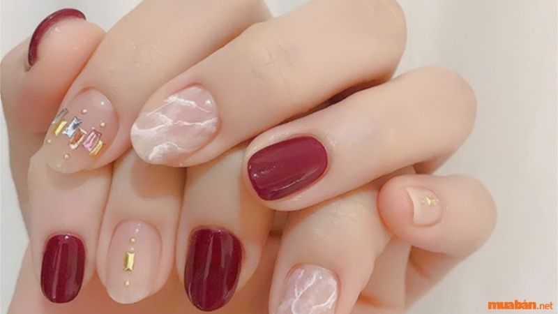 Mẫu nail màu hồng thạch xà cừ