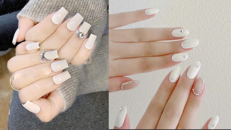 Mẫu nail đẹp màu trắng tinh tế