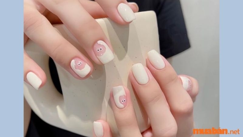 Mẫu nail trắng sang chảnh, màu trắng đục 3