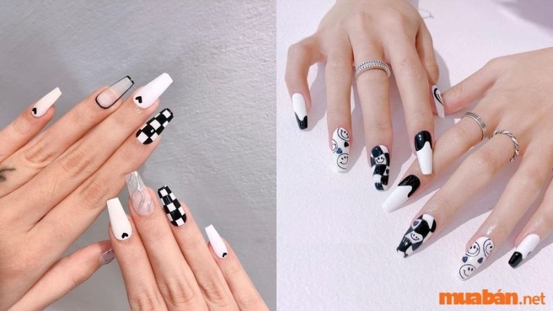 Mẫu nail trắng sang chảnh kết hợp màu đen 3