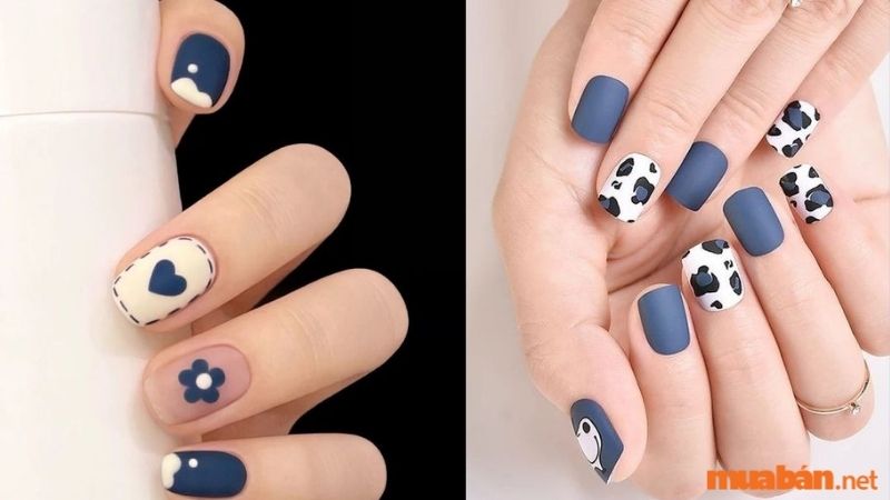 Mẫu nail trắng sang chảnh kết hợp màu xanh 2