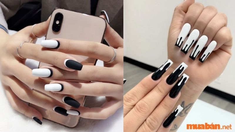 Mẫu nail trắng sang chảnh kết hợp viền đen 1