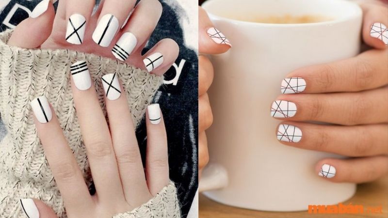 Mẫu nail trắng sang chảnh kết hợp viền đen 3