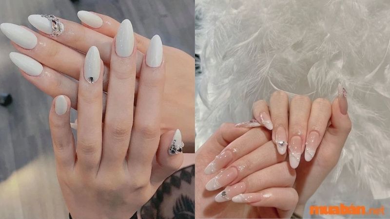 Mẫu nail trắng nhọn sang chảnh 1