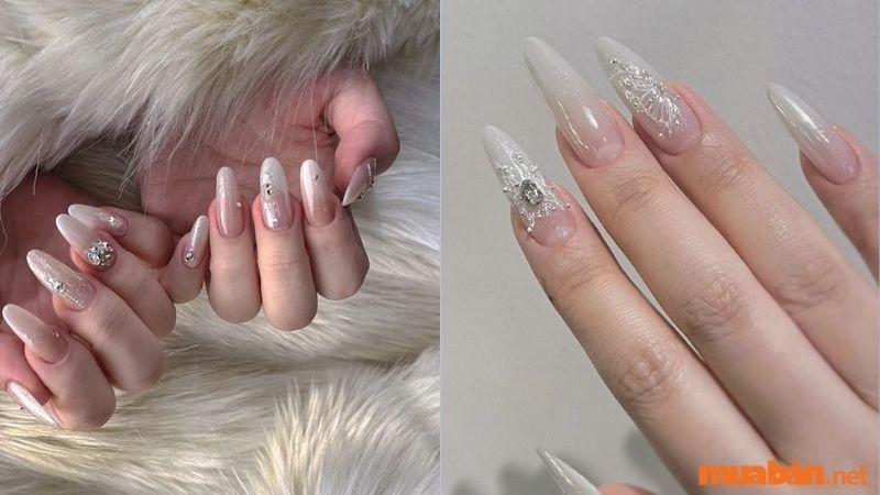 Mẫu nail trắng nhọn sang chảnh 3