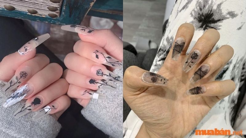 Mẫu nail trắng sang chảnh kết hợp họa tiết hoa 2