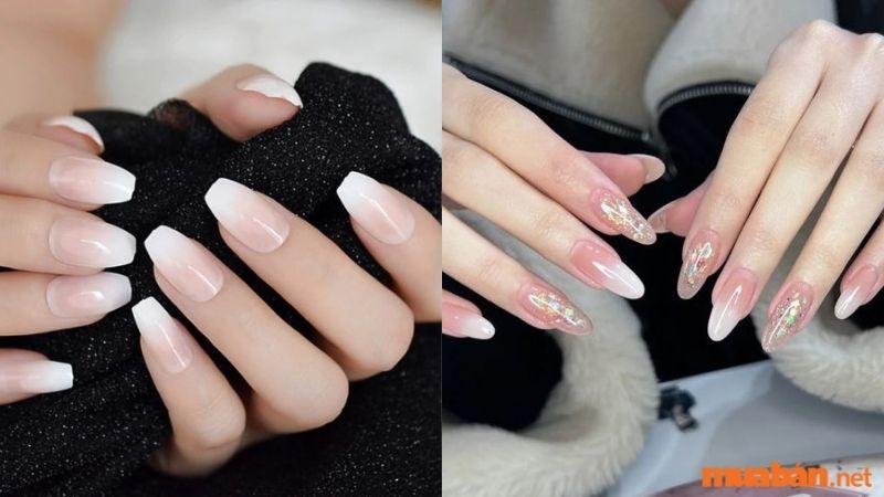 Mẫu nail trắng sang chảnh kết hợp ombre 1