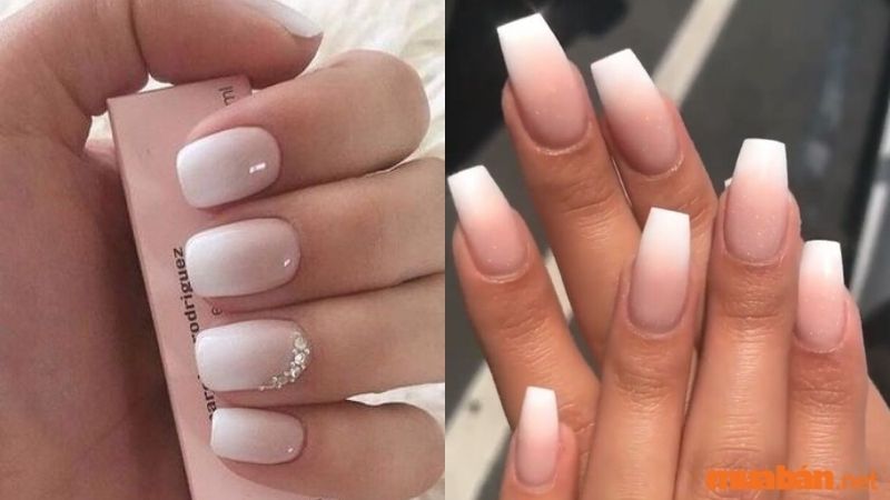 Mẫu nail trắng sang chảnh kết hợp ombre 2