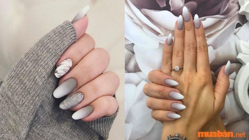 Mẫu nail trắng sang chảnh kết hợp ombre 3