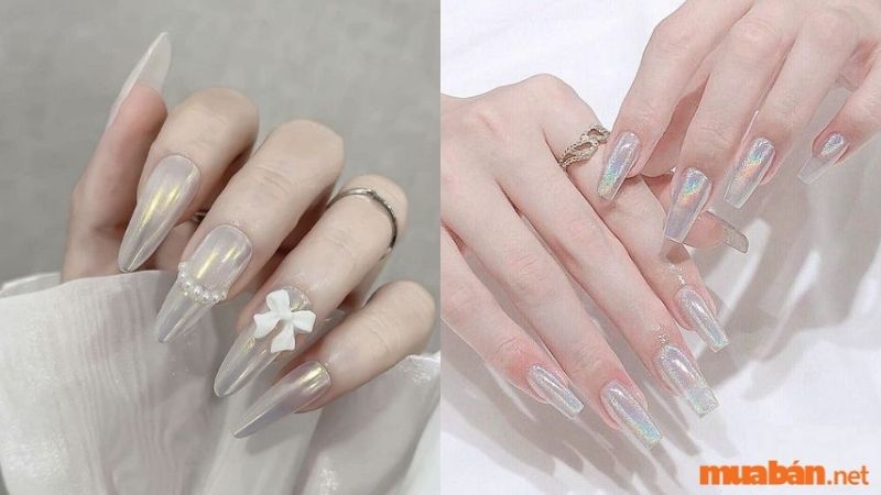 Mẫu nail trắng ngọc trai sang chảnh kết hợp 1