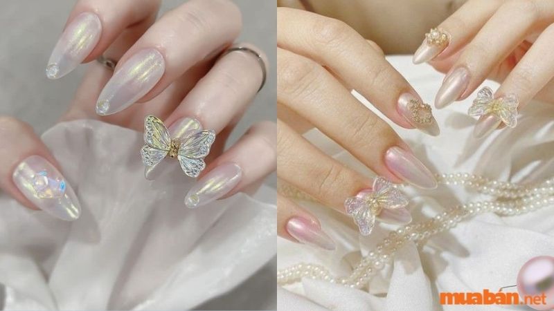 Mẫu nail trắng ngọc trai sang chảnh kết hợp 2