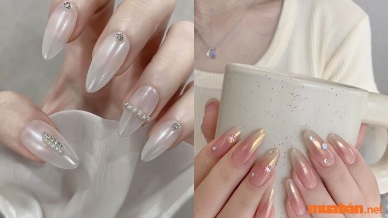 Mẫu nail trắng ngọc trai sang chảnh kết hợp 3