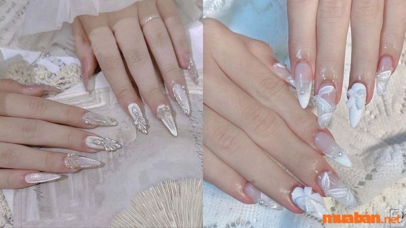 Nail màu trắng sang chảnh dành cho cô dâu 1