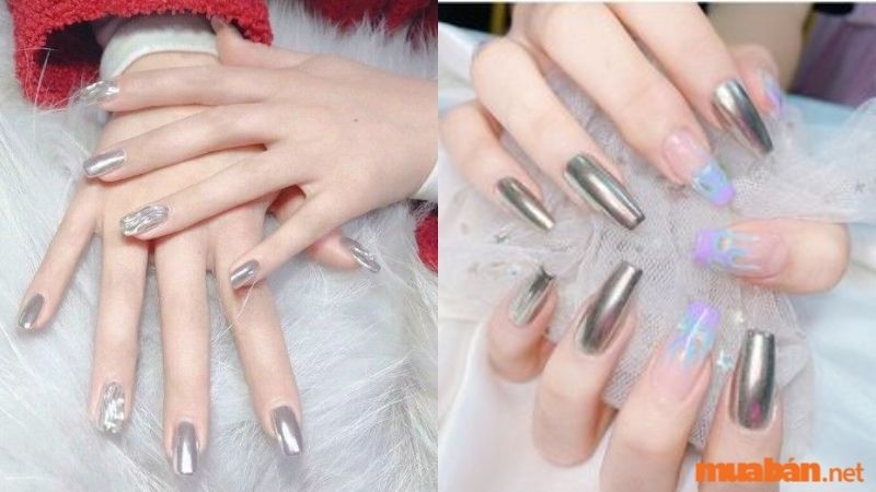 Nail màu trắng tráng gương 2