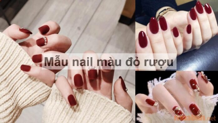 mẫu nail màu đỏ rượu