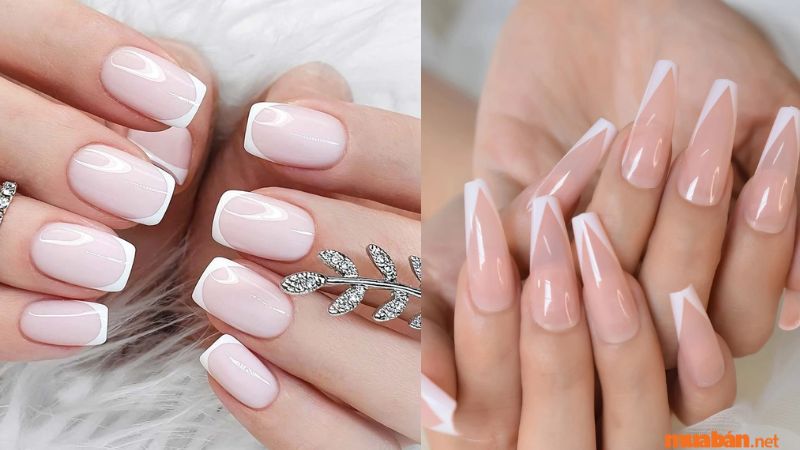 Mẫu nail cô dâu màu trắng phối hồng