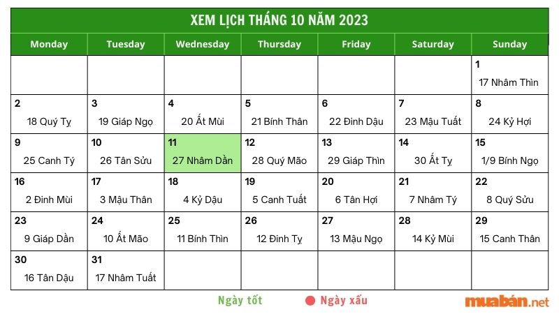 Ngày 11/10/2023 tốt hay xấu