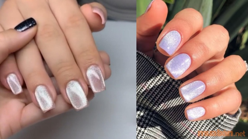 Mẫu nail mắt mèo màu trắng dành cho cô dâu