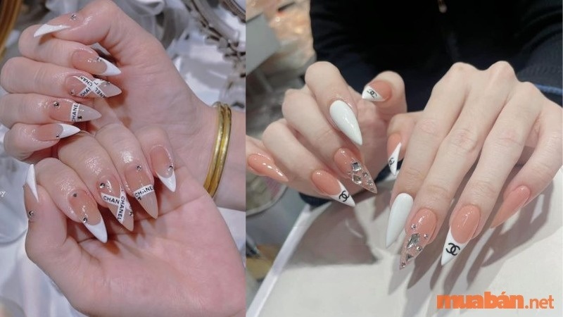 Mẫu Nail Chanel móng nhọn sơn đầu móng sang trọng