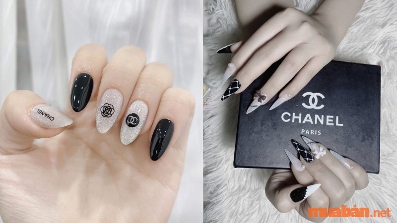 Mẫu nail chanel có nhũ trắng lấp lánh (Nguồn tham khảo: 80 Beauty, Nhung nail)