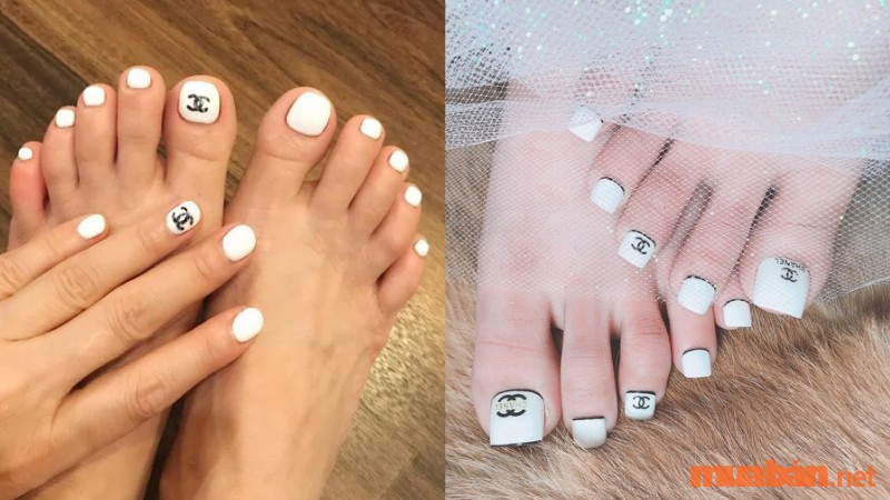 Mẫu nail chanel tông nền trắng đen (Nguồn tham khảo: Internet)