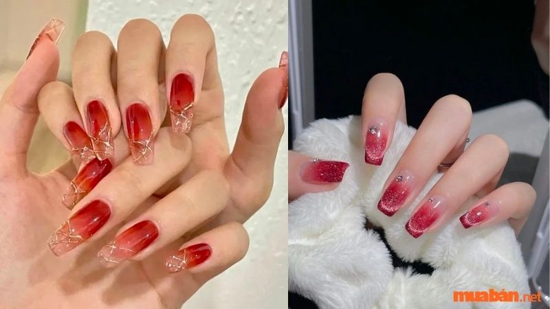 Mẫu nail đỏ thạch 