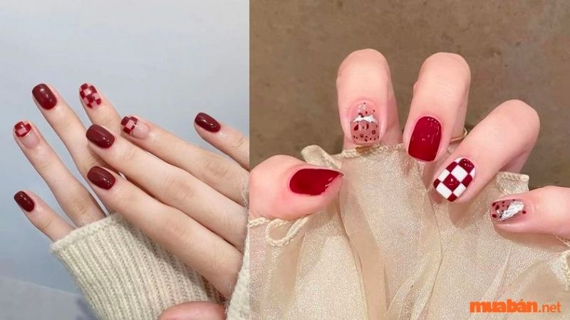 Mẫu nail đỏ kẻ 1