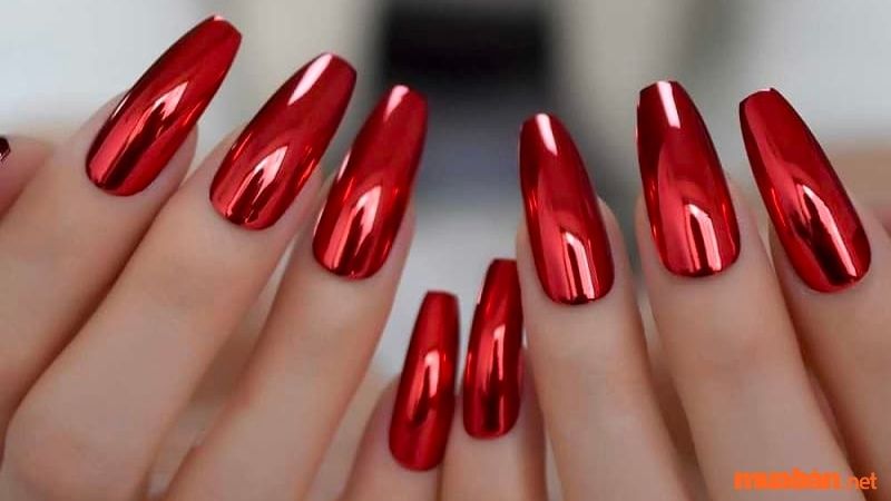 Mẫu nail đỏ tráng gương 1