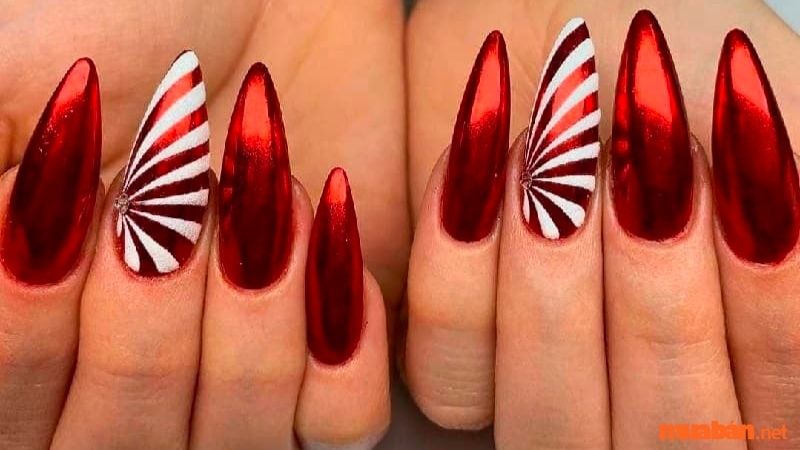 Mẫu nail đỏ tráng gương 2