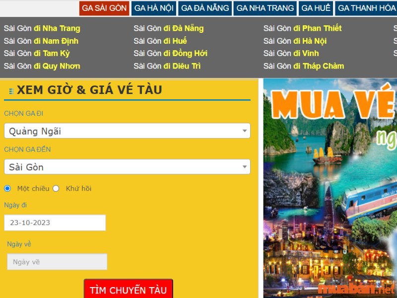 Mua vé tàu Quãng Ngãi Sài Gòn trên website