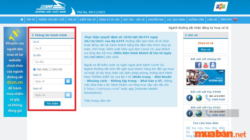 Mua vé tàu Biên Hòa Nha Trang qua website của Tổng công ty Đường sắt Việt Nam