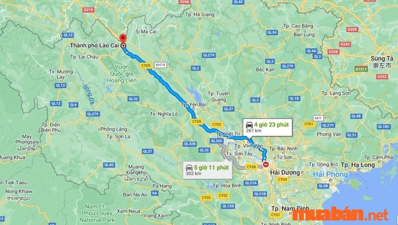 Theo Google Map thì từ Hà Nội đi Lào Cai có khoảng cách là 286km