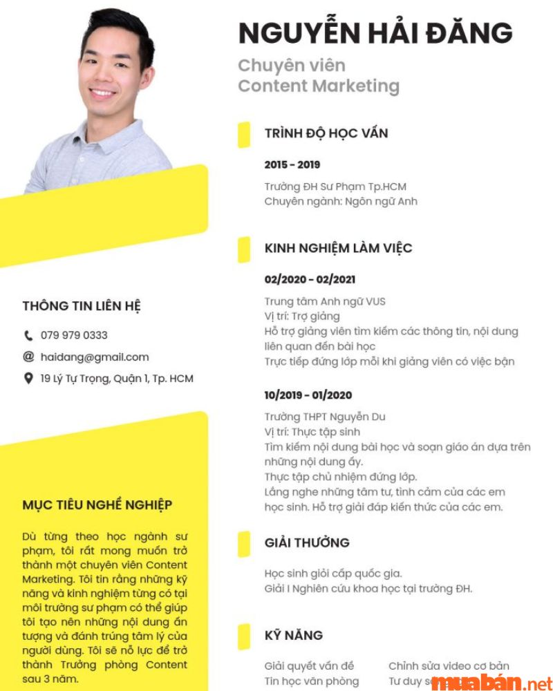 Mẫu CV Marketing cho vị trí Content Writer
