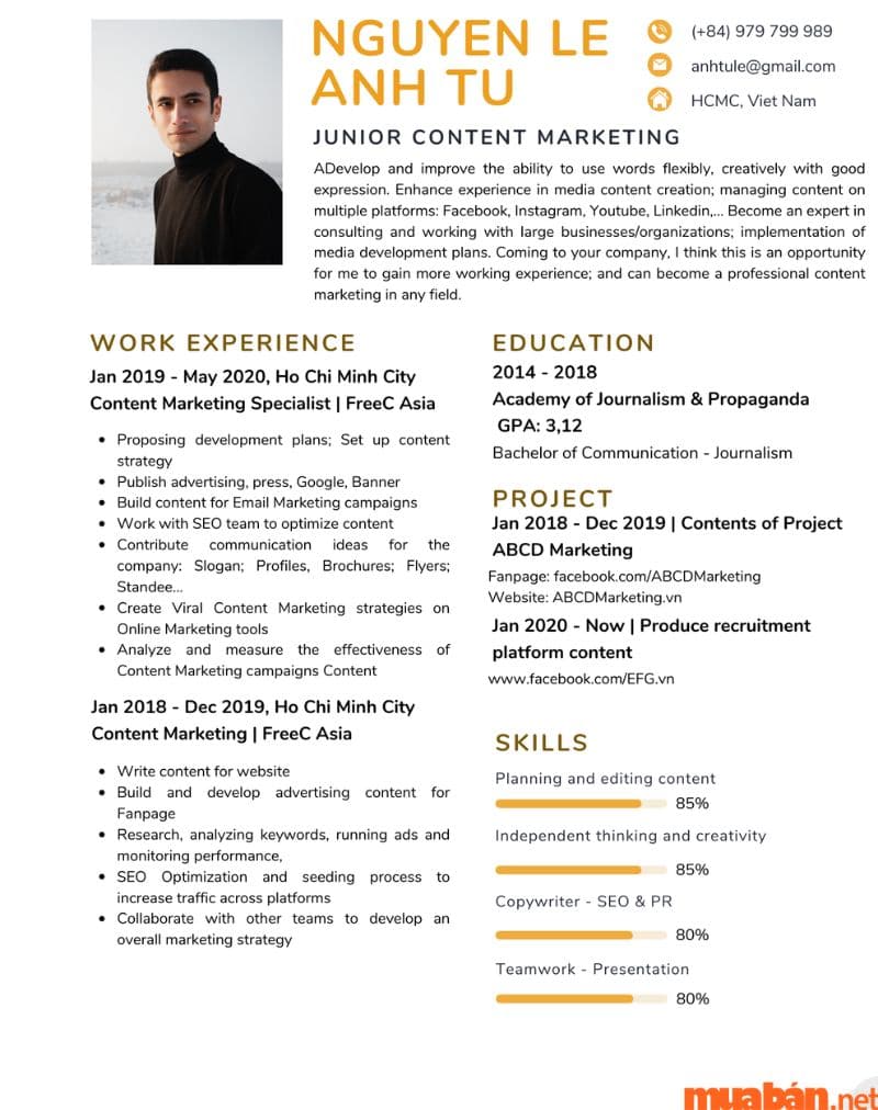 Mẫu CV cho các bạn ứng tuyển Marketer & Creative