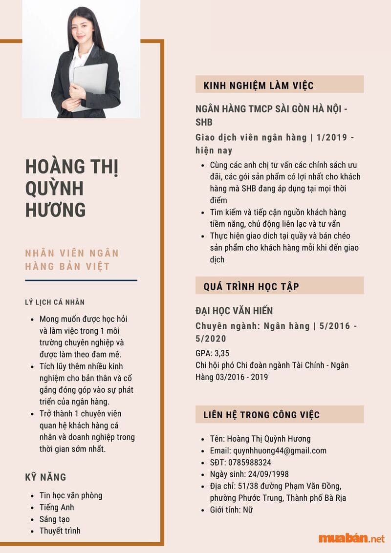 Mẫu CV ngân hàng Bản Việt