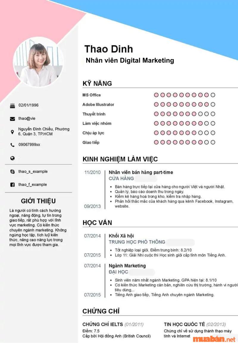 CV Digital Marketing cho người chưa có kinh nghiệm