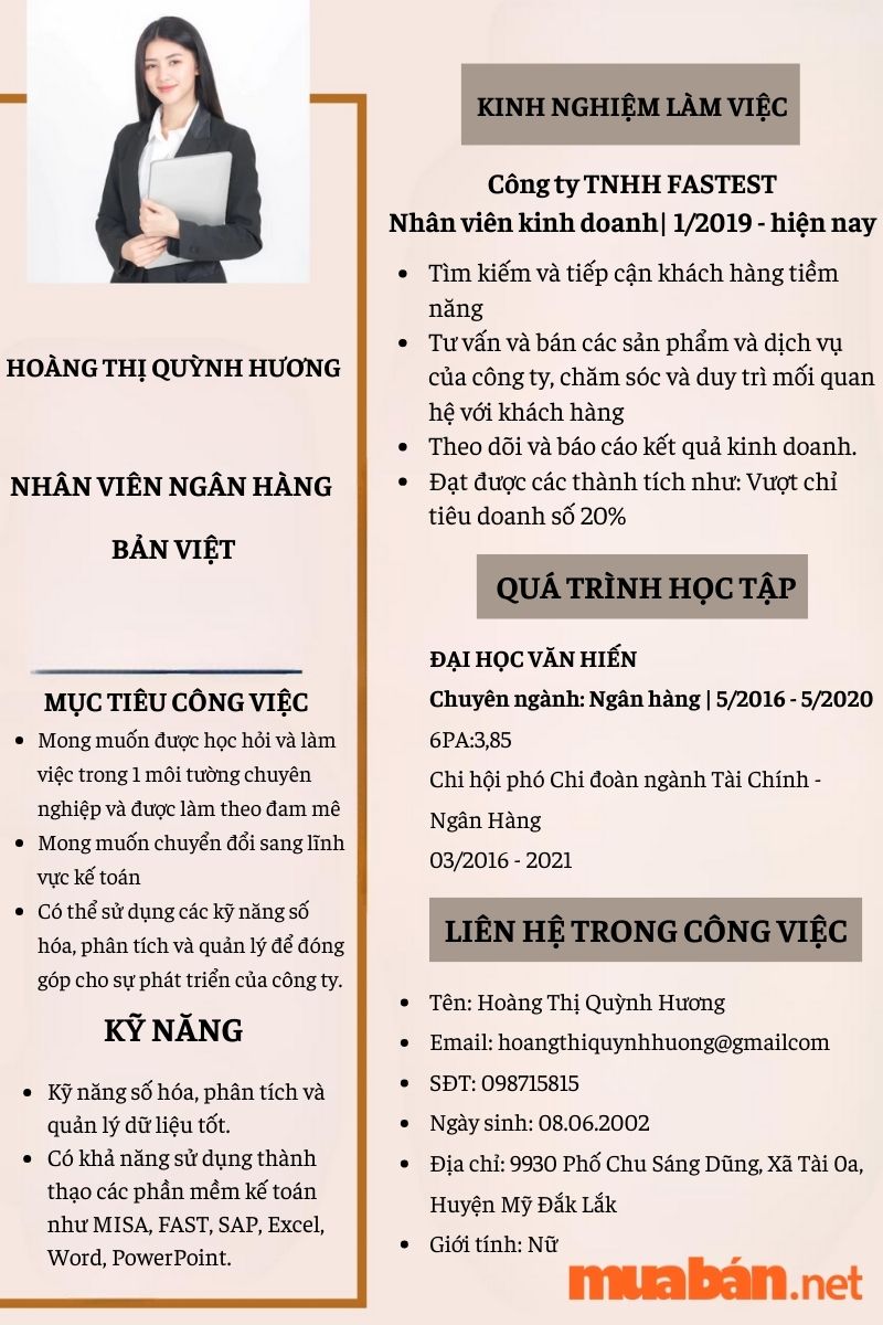 Mẫu CV xin việc ngân hàng Bản Việt