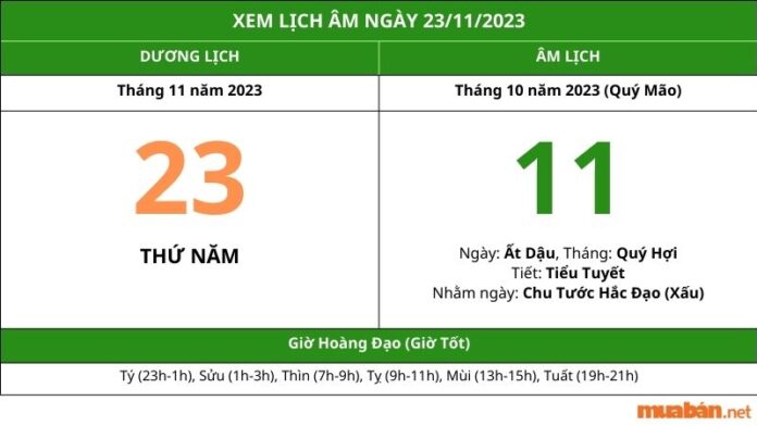 Xem lịch âm ngày 23/11/2023, xem ngày tốt xấu