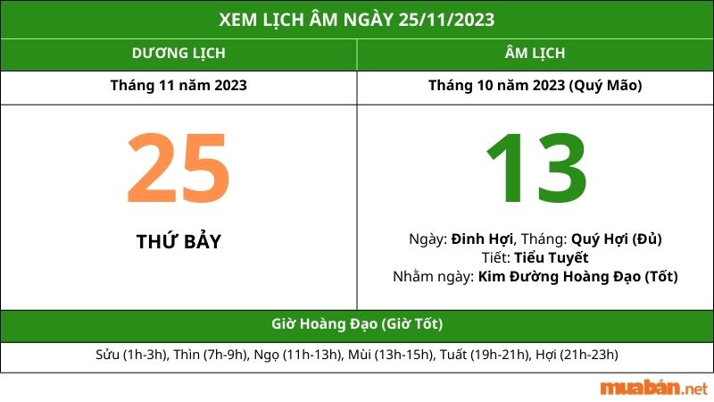 Xem lịch âm ngày 25/11/2023, xem ngày tốt xấu