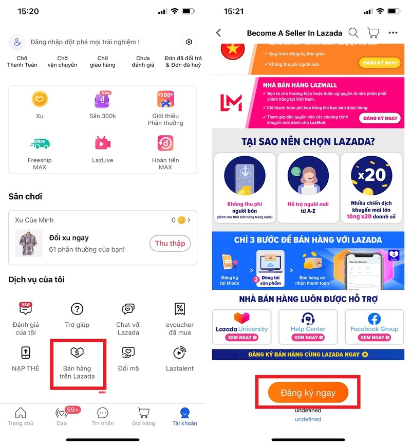 Chọn Bán hàng trên Lazada