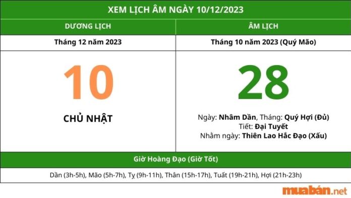 Xem lịch âm ngày 10/12/2023