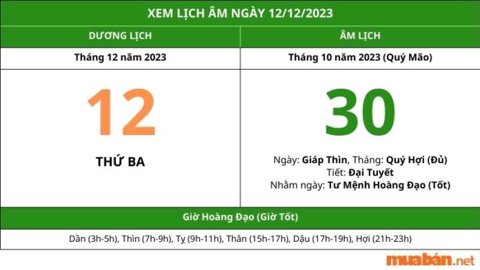 Xem lịch âm hôm nay ngày 12 tháng 12 năm 2023