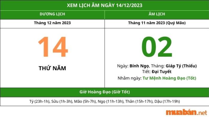 Xem lịch âm hôm nay ngày 14/12/2023