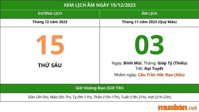 Xem lịch âm hôm nay ngày 15/12/2023