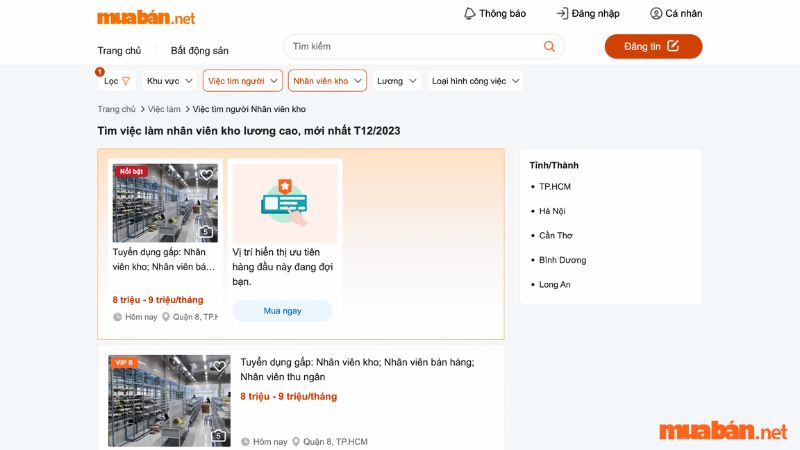 Tìm việc làm nhân viên kho tại website Muaban.net