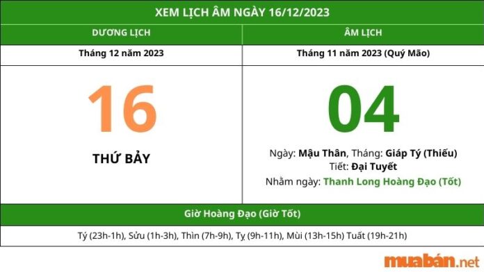 Xem lịch âm hôm nay ngày 16/12/2023