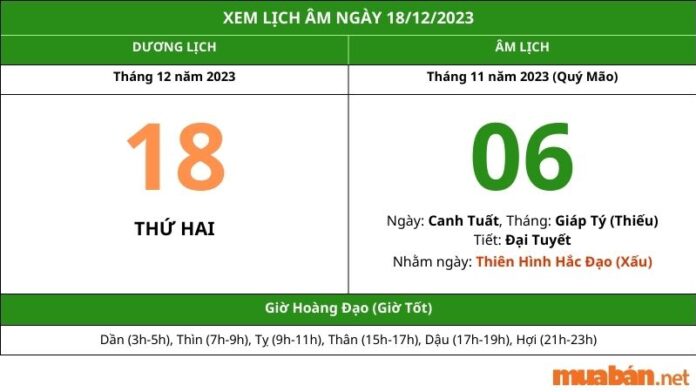 Xem lịch âm hôm nay ngày 18/12/2023